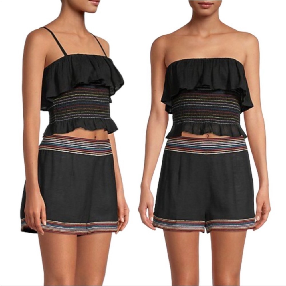 NWT Solid & Striped Linen Set Blackout Kaia Top Large Lennox Shorts Medium